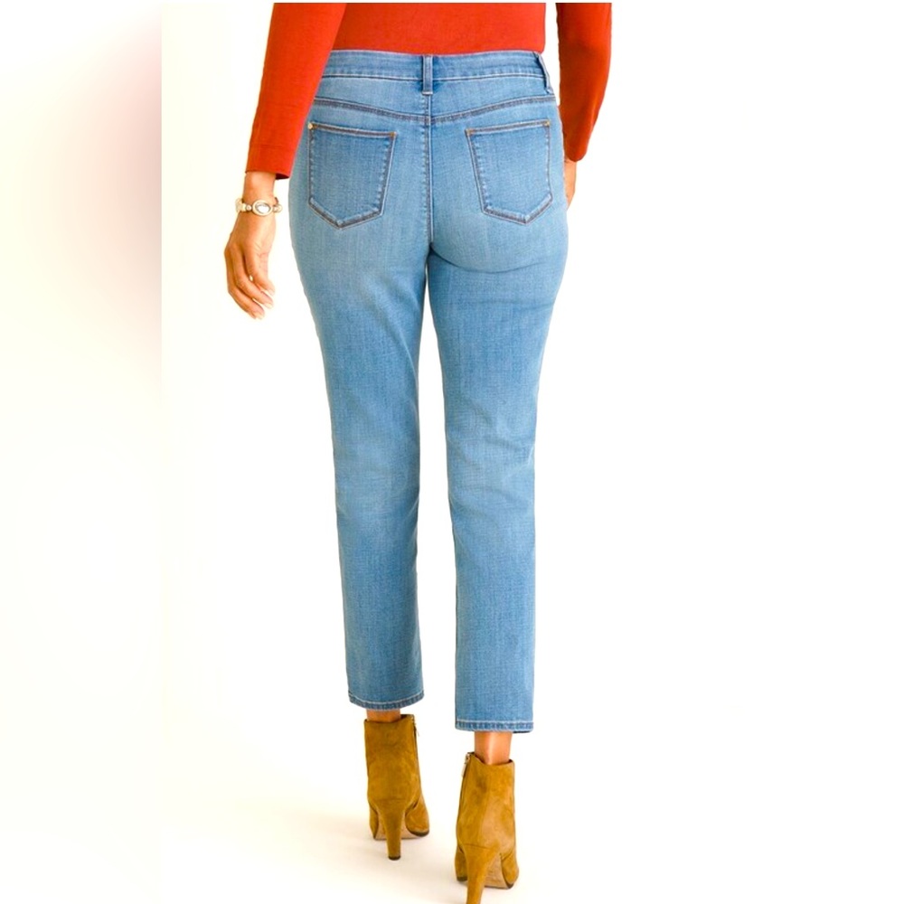 EUC Chico’s So Slimming Foulard Embroidered Girlfriend Ankle Jeans - Picture 2 of 10